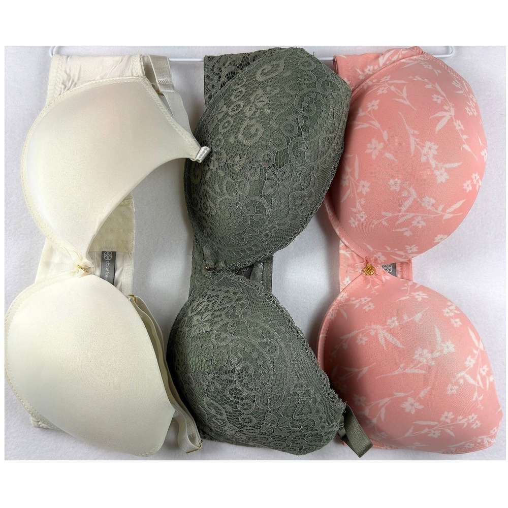Daisy Fuentes Bra Lot 3 Womens 38DD‎ Padded Lace Underwire Cream Green Pink